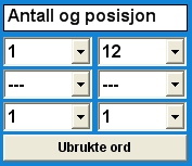 Med dette verktøyet for tilfeldige valg kan man velge følgende funksjoner: Kaos. Lager kryssord der ord krysses. Flette. Med denne funksjonen lager man en ordflette. (?) Liste.