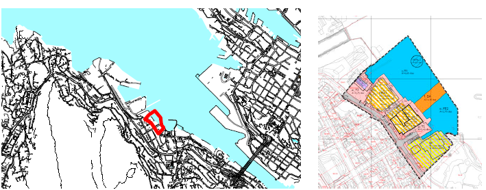 sør for Laksevåg verft og nord for småbåtanlegget i Kirkebukten. Figur 1: Oversikts kart, planomr ådet er markert med rød linje. Figur 2: Forslag til plankart Planområdet er 23 daa.