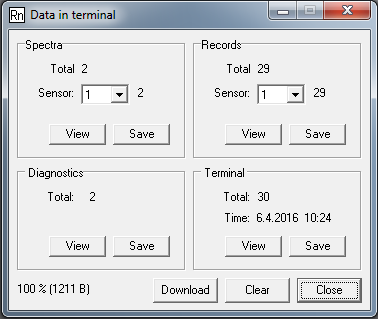 11. AVLESING AV MÅLEDATA FRA TERA TERMINAL. For å avslutte måling klikk Interrupt knappen i hovedvinduet. Fra øverste meny velg følgende: Measurement -> Terminal -> Data.
