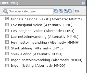 Endre utvalg For ikke-hierarkiske variabler som ikke ligger i filter er det kun under «endre utvalg» at man kan endre kategorivisningen.