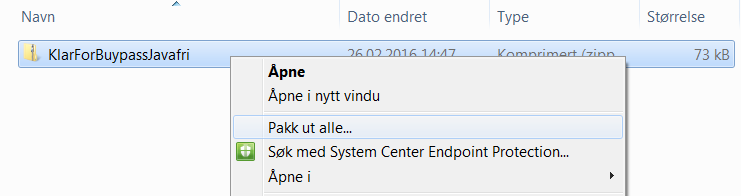 1. Klar for Buypass Javafri For å verifisere om din PC er klar for Buypass Javafri 1. Last ned applikasjonen. Applikasjonen er pakket inn i en Zip-fil og kan lastes ned her (ehelse.no) 2.