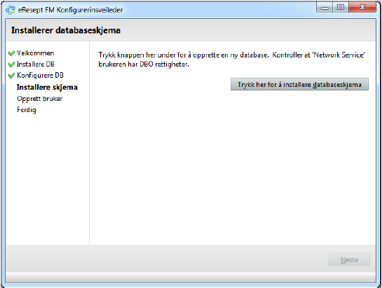 Som standard skal serveren settes opp med «Windows autentisering», «<servernavn>\fm» og med databasenavn