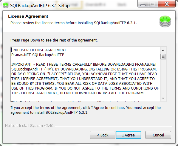 Installere backup for FM og DIPS sql database Filen ligger i mappen 1.