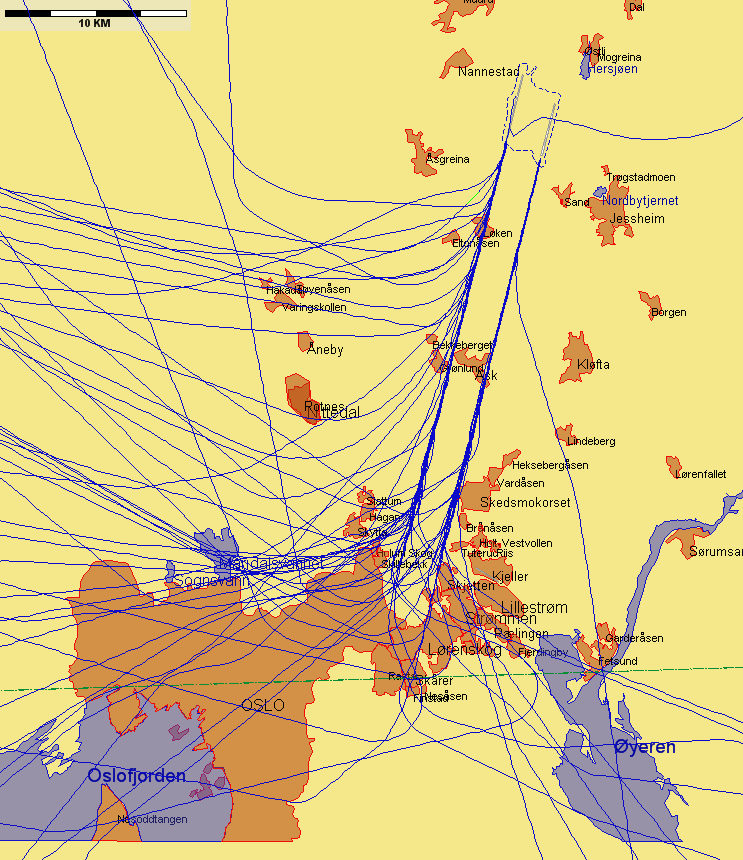 Landinger fra sør med andre flytyper, eksempeldag med nordlig trafikkretning hele dagen Figur 3. Torsdag 19.
