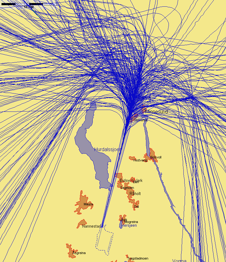 Landinger fra nord med jetfly, eksempeldag med sørlig trafikkretning hele dagen Figur 4. Fredag 6.