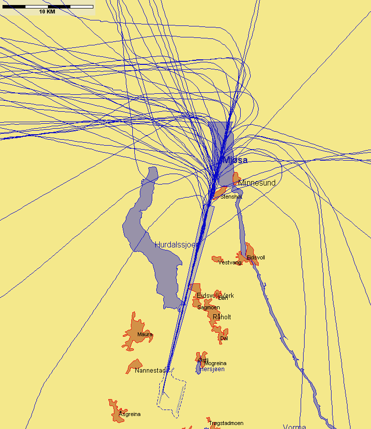 Landinger fra nord med andre flytyper, eksempeldag med sørlig trafikkretning hele dagen Figur 5. Fredag 6.