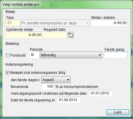 5. Variable priser Indeksregulering av stykkpris eller kostøre gjøres på samme måte som fast drift og leie. Beregne først den nye prisen ved bruk at SSB sin kalkulator.