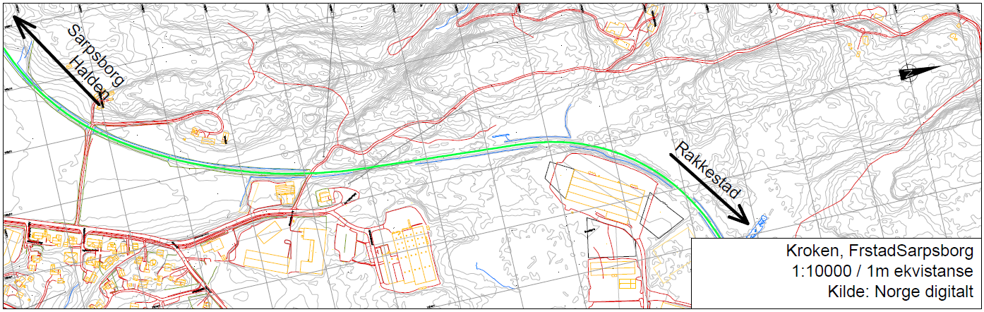 3.7 Alternativ 7 Kroken I forhold til alternativ 6, ligger Kroken ytterligere 2,3 km lengre ut. Arealet ligger ca 5 km fra Sarpsborg. Området er hovedsakelig skog og det er regulert til LNF.