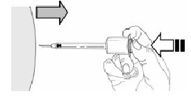 11. Uten å slippe presset på stempelet, fjernes kanylen fra injeksjonsstedet. 12. Deretter slippes presset på stempelet.