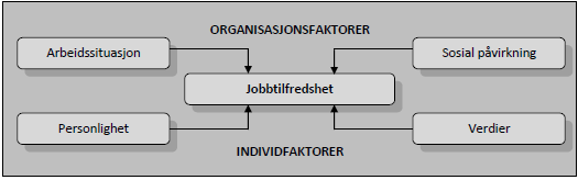 Figur 2.3: Årsaker til jobbtilfredshet (George og Jones (1996) sitert fra Kaufmann og Kaufmann 2003:222) 2.10.