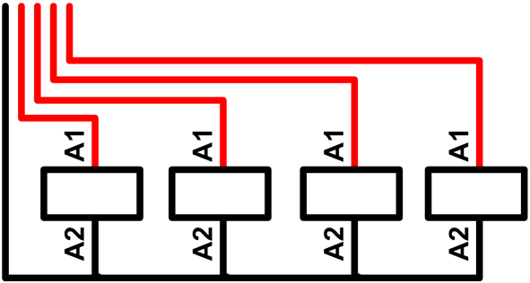 5 Tilkoblinger 5.1 220V og kontaktorer for veilyset Enheten er utstyrt med fire releer som kan styres uavhengig av hverandre. 220V og kontaktor(er) tilkobles i bunn av enheten.