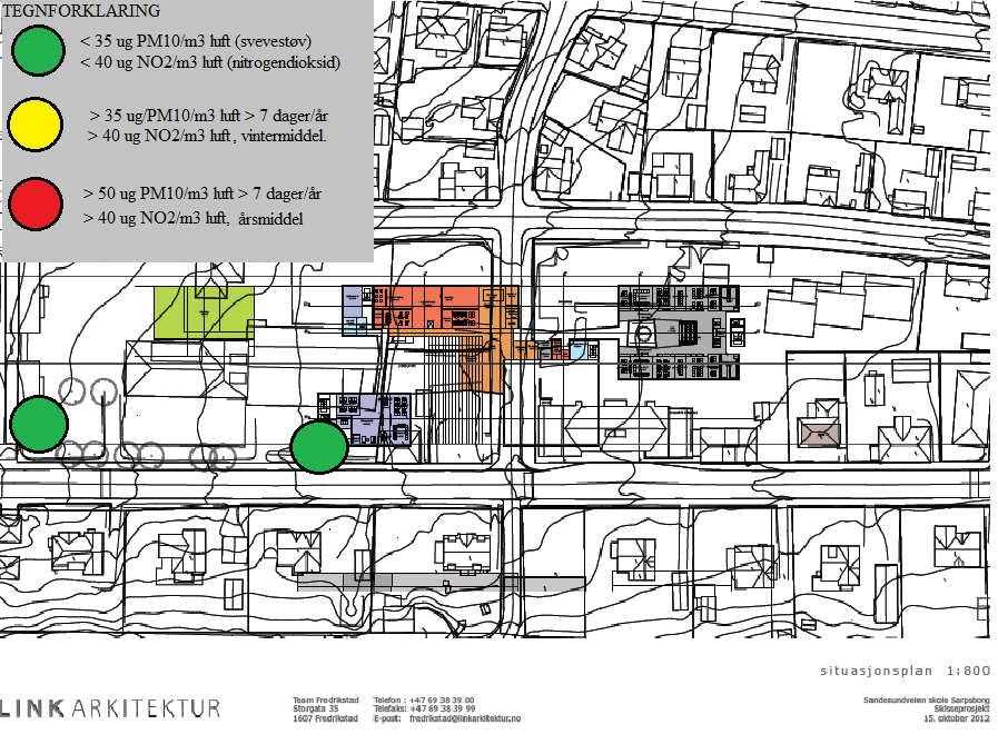Sandesundveien skole - utredning av luftkvalitet 3. Resultater Beregningene viser at området ikke vil være utsatt for konsentrasjoner over tiltaksgrensen i forurensningsforskriften.