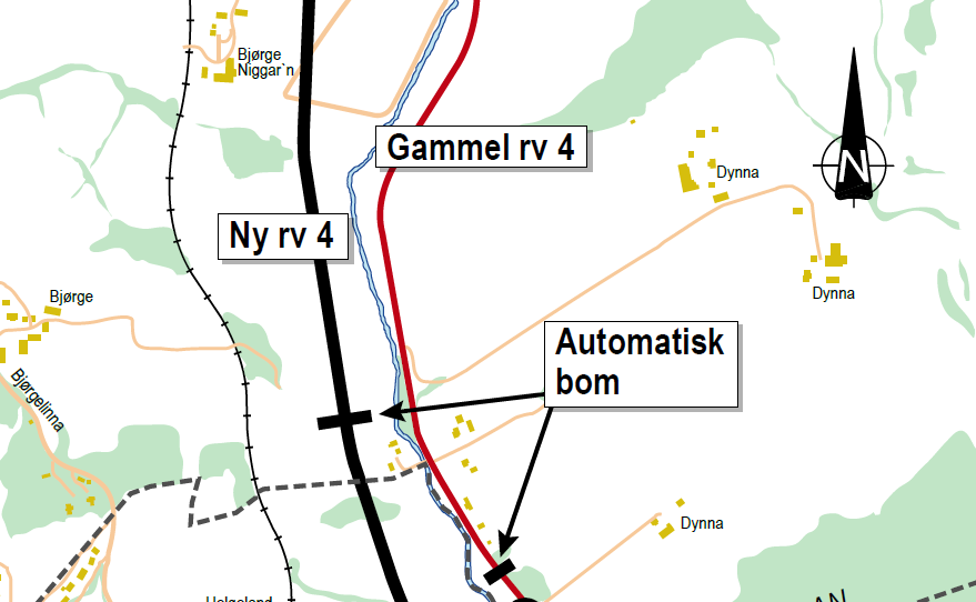 Trafikknotat Bompengefinansiert utbygging av rv 4 Gran grense - Jaren 7 212 Beskrivelse av vegprosjektet Prosjektet vil ha følgende vegstandard: vegstandarden vil være fire felt med midtdeler og