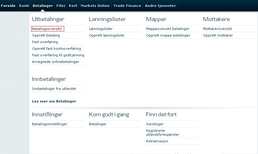 Hvis du ønsker å se ytterligere opplysninger om betalingene i mappen innen du f.eks. godkjenner betalingene, kan du velge Vis betalinger i mappen eller klikke på mappenavnet.