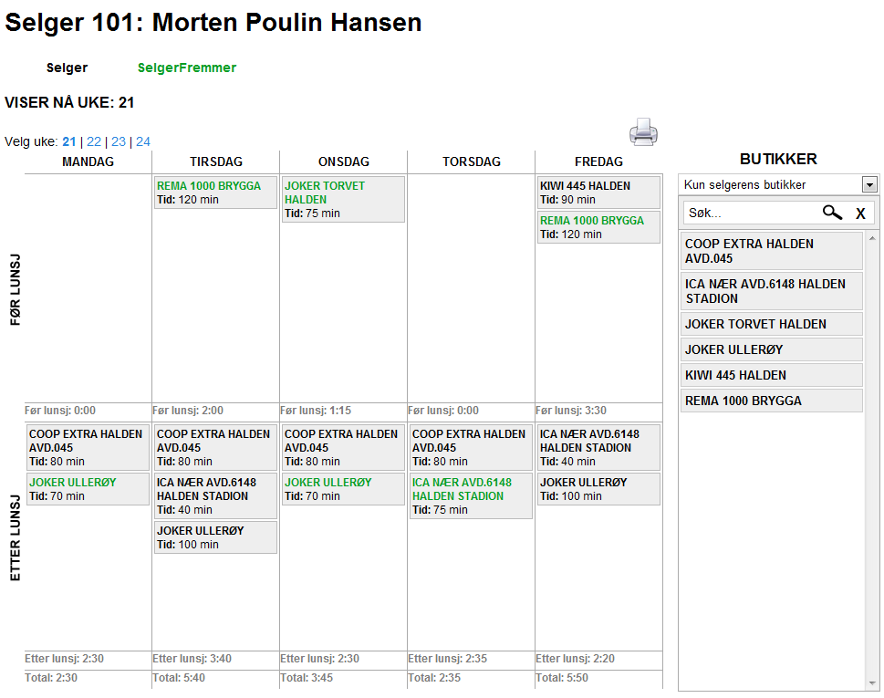 Deretter klikker du på Vis rute knappen til den selgeren eller fremmeren du vil lage rute for.