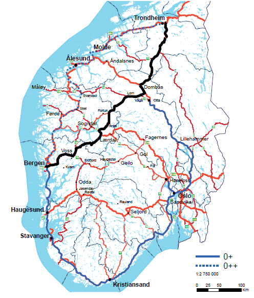 Øst-vest-utredningen Sognefjelltunnelene Rute Rv 15 Strynefjellet Sognefjelltunnelene ÅDT 2050 Differanse uf. ref.