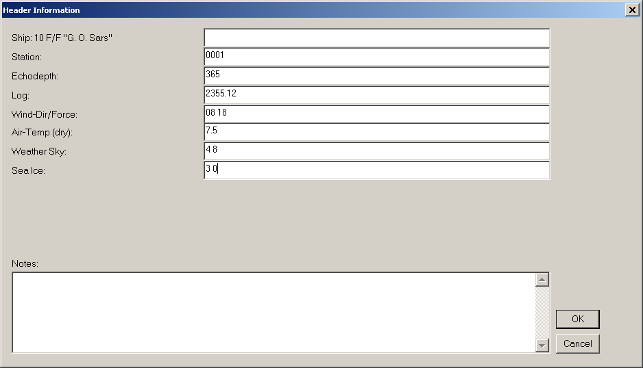 Side: 5 av 7 Fig.5. Enter Output Data File Name Header Vindu Du kommer nå inn i Headeren som vist i Fig.6 Tast inn info ref. Viewstationvinduet som popper opp når de sender en CTD- Start på broen.