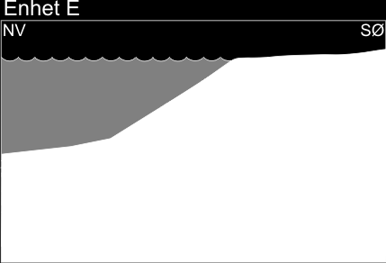 Kapittel 5 Utvikling av Tolokonka er et delta som prograderer i SØ retning kan de horisontale lagene være bunnlag med hummocky- og swaleykryssjikt. Forsetlag kan også være dyner som migrerer. 5.6 Enhet E Denne enheten er tolket til å være en kanalnedskjæring som har kuttet seg inn i enhet D1 og C (Figur 4.