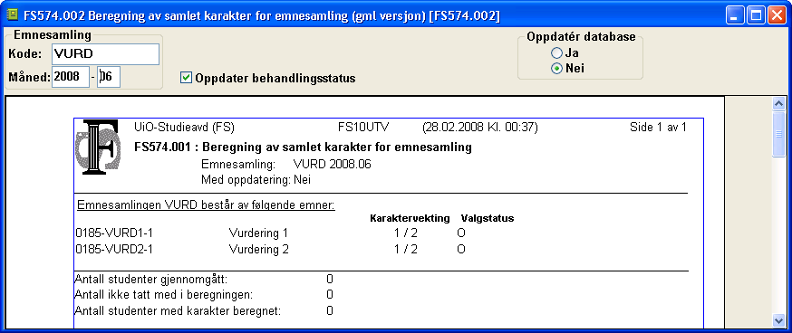 - 21 - Skriver ut liste over de som ble tildelt emnesamling, med status og merknad for oppretting, evt. ikke oppretting pga ikke oppfylte krav eller at forekomst allerede finnes.