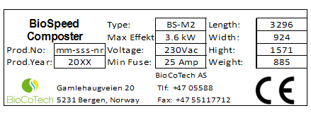 2 INNLEDNING Takk for at du valgte BioSpeed for å kompostere Deres avfall.