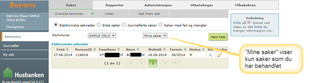 4. Oversikt over innkomne esøknader Under menyen «Lister», velg «Elektroniske søknader». Klikk på knappen «Hent liste» for å få en liste over innkomne elektroniske søknader.