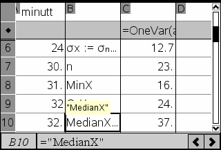 107 113 Median Klikk. Innledende eksempel Vi fortsetter med regnearket fra kapittelavsnitt 3.1 Frekvenstabell og histogram.