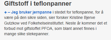 Fluorerte forbindelser (PFC) Fra nrk.