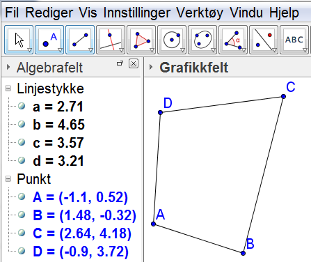 Mangekant Vi velger verktøyet Mangekant. Når vi klikker i Grafikkfeltet, lages punkt A.