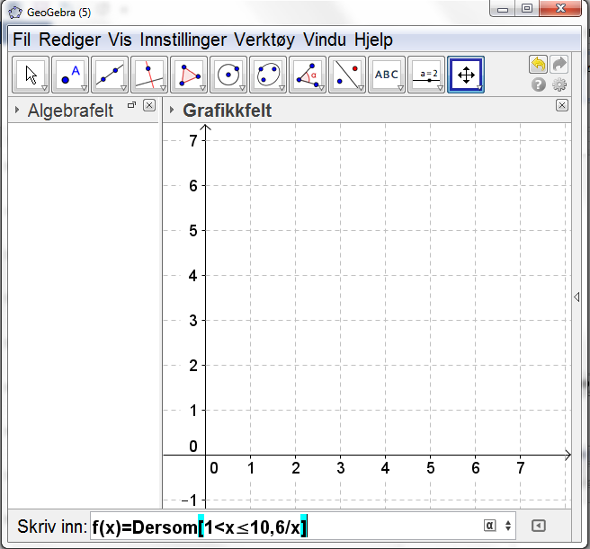 Tegne en graf med et gitt definisjonsområde Ofte gis funksjoner med et eget definisjonsområde som f.eks. 1 x 10.