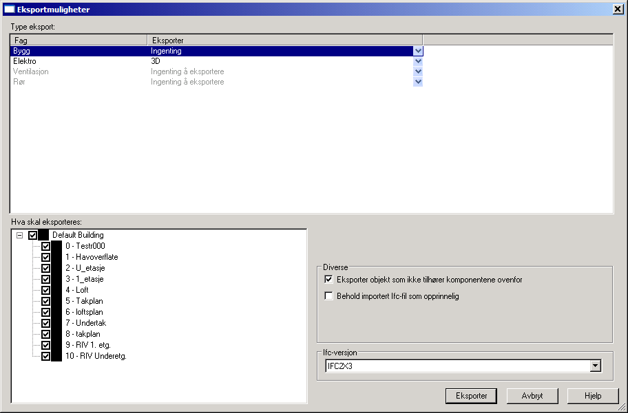 08.11.2010 35 IFC-import/eksport Eksport For å eksportere til IFC velges Eksporter Ifc fra menyen Fil/Eksport.