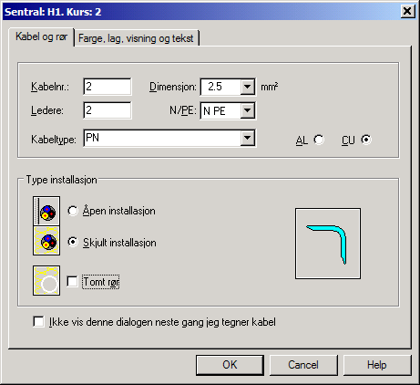 08.11.2010 82 Installasjon Velg kursgruppe i feltet oppe til høyre. Type kurs velges så i det store feltet midt i dialogen. Husk antall faser og belastning Ib 1.