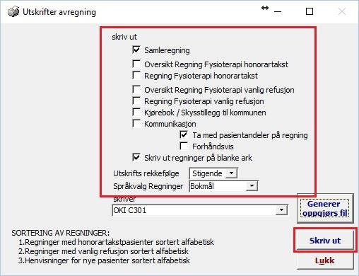 Avregning til HELFO 31 av 41 Skrive ut Samleregning For å få godkjent et oppgjør må en Samleregning medfølge sammen med en CD med oppgjørsfilen.