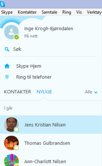 Samarbeid på Skype Vi bruker Skype for fjern-samarbeid i prosjektet Dette bruker jeg etter
