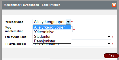 13 Brukerveiledning tillitsvalgtverktøyet Søket gir deg også mulighet til å selektere søket.