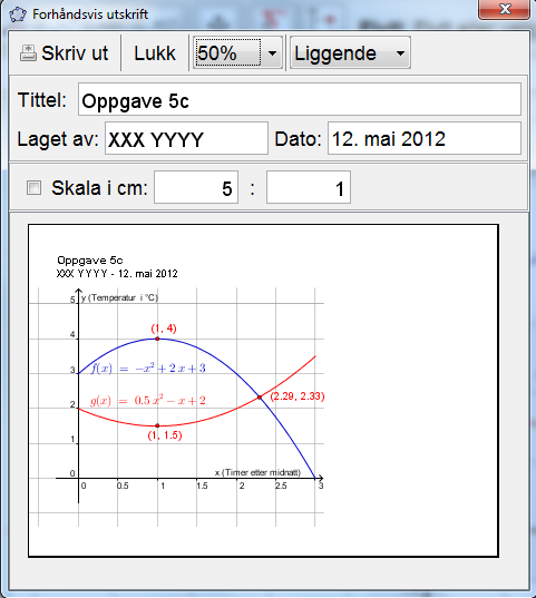 Kopiering fra GeoGebra til et skriveprogram For å kopiere et ønsket utsnitt fra grafikkfeltet i GeoGebra og lime dette inn i et skriveprogram, som for eksempel Word, går du fram slik: Bruk