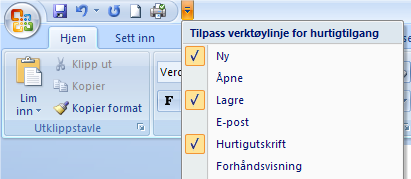 Klikk på en linje i listen for å legge til eller fjerne en knapp. Endre hurtigverktøylinjen metode 2 De gamle menyene og verktøylinjene er nå plassert i det som kalles båndet.