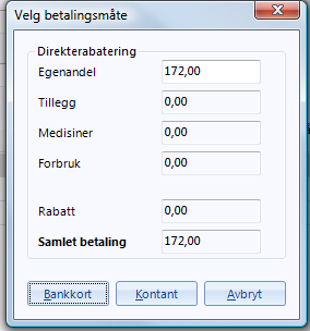 Innbetal: Brukes hvis pasienten ønsker å gjøre opp kontant eller med kort.