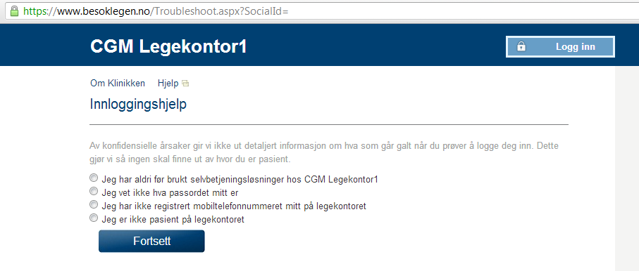 Om pasienten bruker nettsidene etter at han opprettet seg som bruker fra Appen kan han logge seg på direkte.
