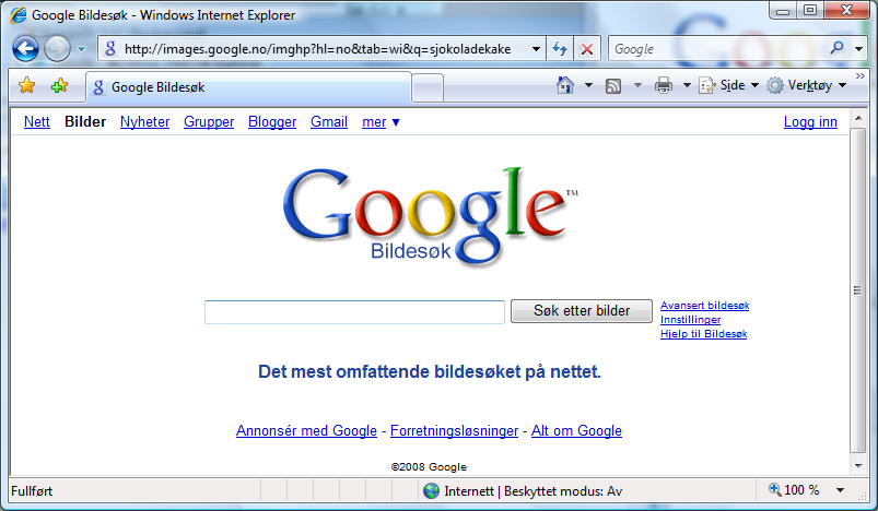 Kapittel 5 I nternett 5.3.3 Søke etter bilder på internett Foreta et bildesøk Når vi skal søke etter bilder gjør vi det på samme måte som etter tekst.