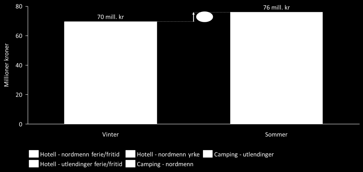 Hotell- og campingturister la igjen 145 millioner kroner i 2015 Vi har delt den kommersielle overnattingen i hotell og camping/hyttegrend, denne inndelingen er lik den SSB og Statistikknett.