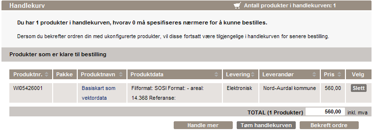 Merk hvilket format du vil ha kartdataene i og trykk Oppdater.