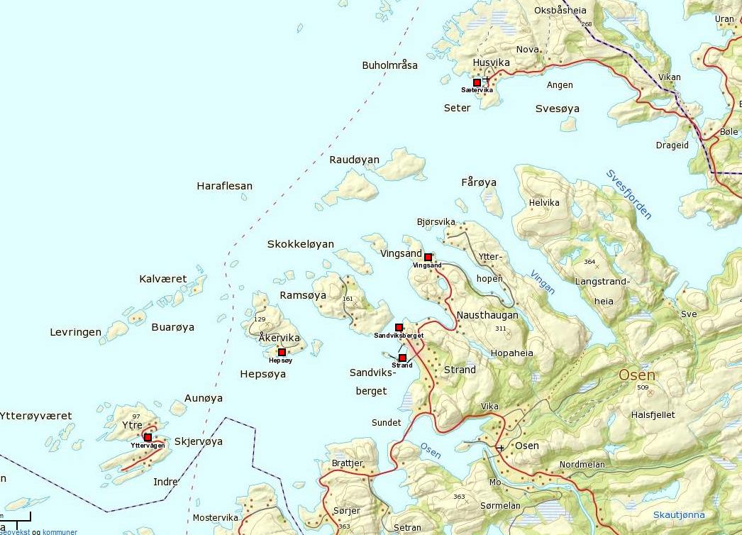 12) Vedlegg Oversiktskart som viser fiskerihavnenes plassering i Osen kommune Statlig investering i fiskerihavner og farleder i