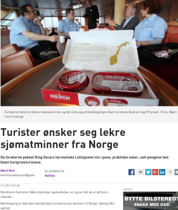 Norge har en uklar matprofil Potensiale i økt produksjon av matsuvenirer Norge har i dag ikke noen klar matprofil i markedet Turistene har ikke