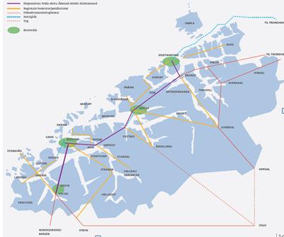 Ekspressruten Volda-Ørsta-Ålesund-Molde-Kristiansund skal være navet i kollektivtilbudet i fylket.