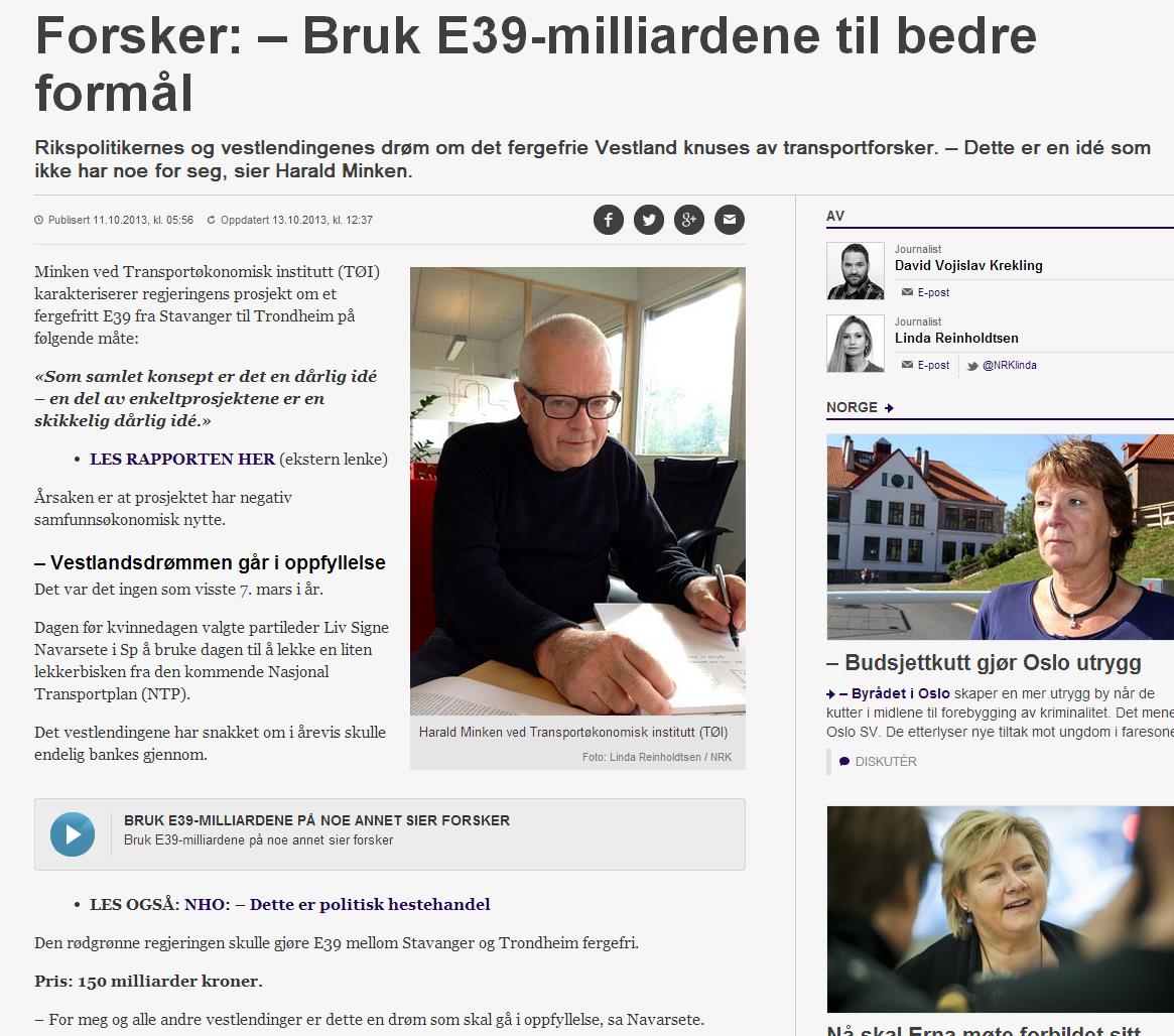 E39 faglig uenighet NRK oktober -