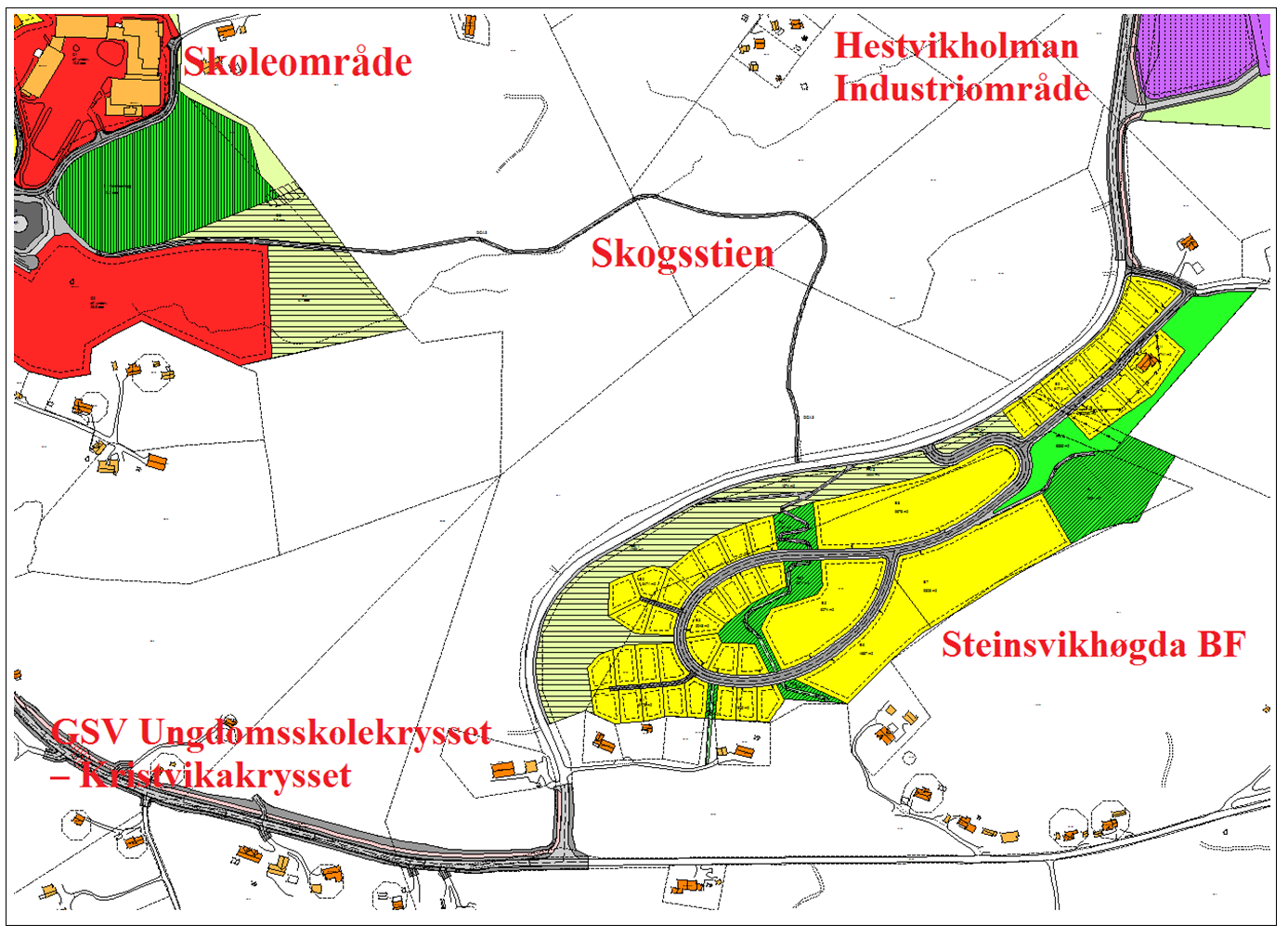 Figur 3. Steinsvikhøgda boligfelt og tilstøtende områder.