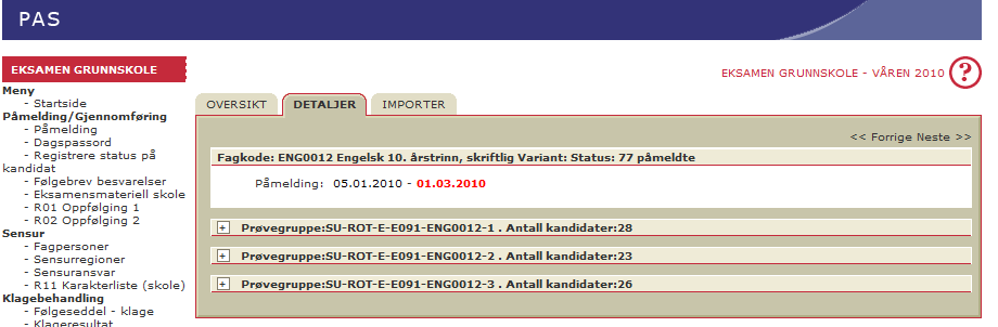 Oversikt eksamensansvarlig i PAS 04.03.