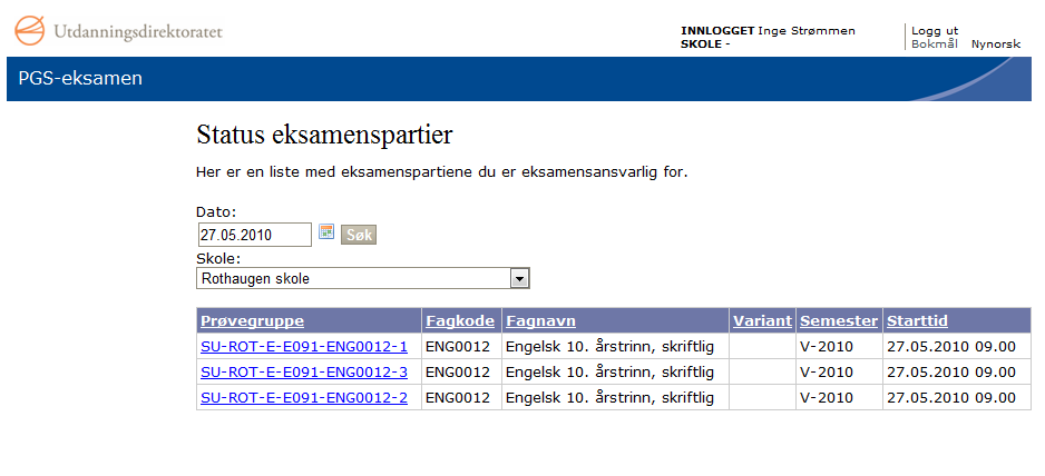 Oversikt eksamensansvarlig i PGSA.udir.