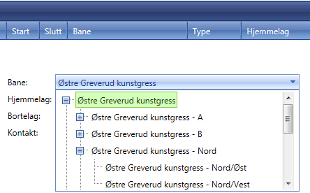 Bane Velg bane. Hvis det er en 7er eller 5er kamp så må riktig sone velges. Hjemmelag Klubbens lag vises i en nedtrekkliste. Andre lagnavn kan skrives rett inn i feltet.