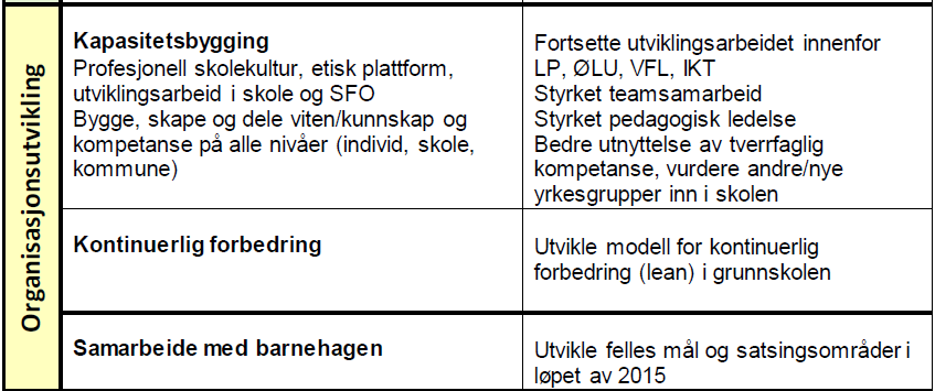 Innenfor disse områdene er det satt fokus på noen få prioriterte områder og mål for disse. Her gjengis disse i stikkordsform, det vises ellers til kst.sak 59/14: http://www.vestretoten.kommune.